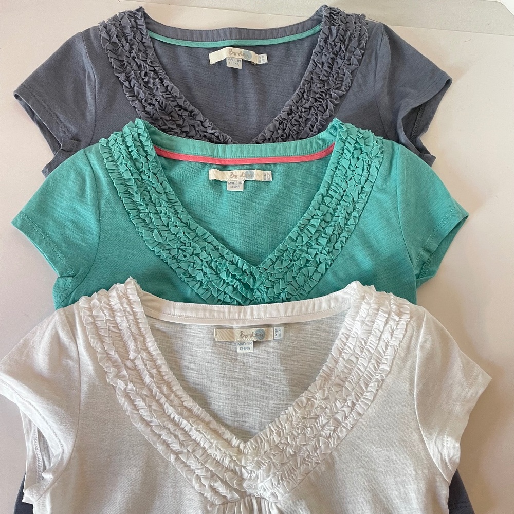 Boden Set of 3 Penzance Cotton Tees 2P White Green Blue